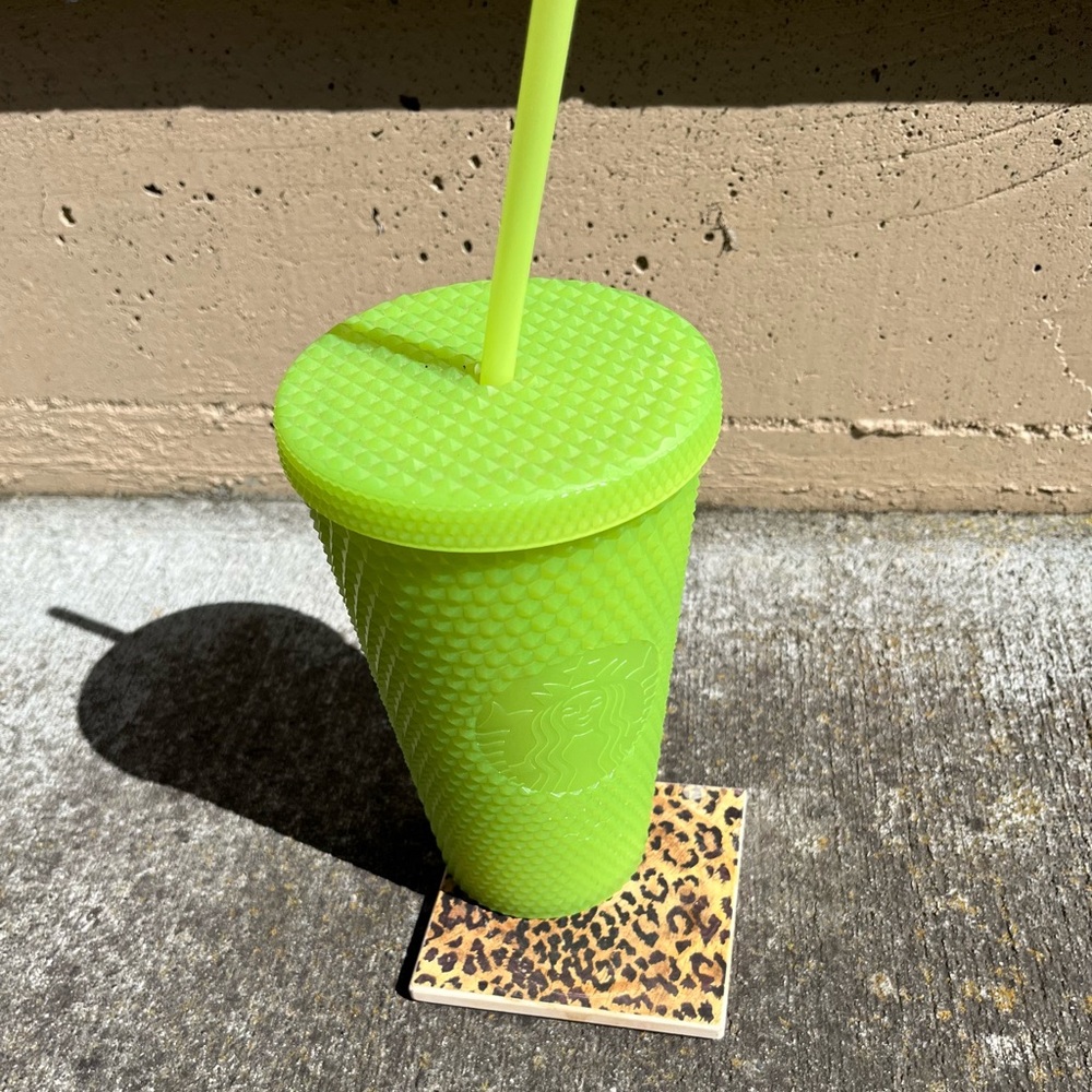 Starbucks Neon Lime Green Studded Reusable Cold Cup with Straw
